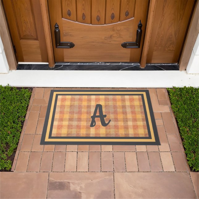 Rustic Fall Plaid Custom Monogram Design Doormat (Outdoor)