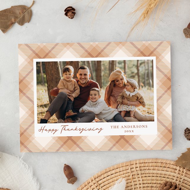 Rustic Fall Plaid Photo Thanksgiving Holiday Card (Creator Uploaded)
