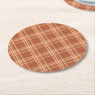 Rustic Fall Plaid Pumpkin Baby Shower Round Paper Coaster