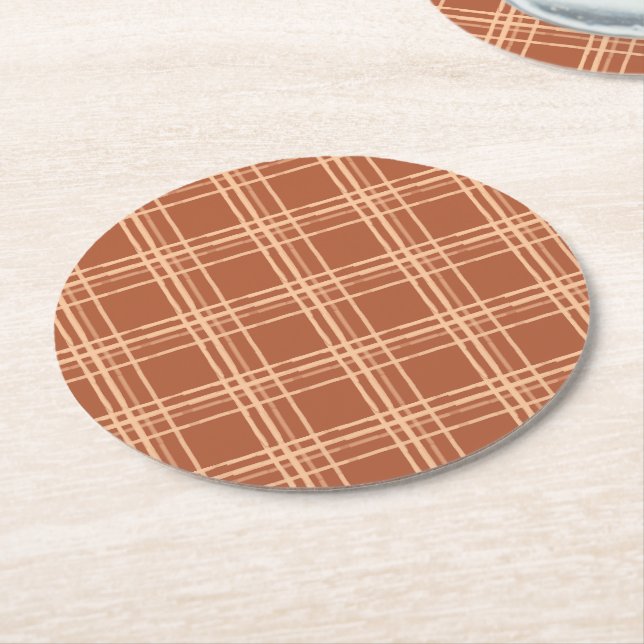 Rustic Fall Plaid Pumpkin Baby Shower Round Paper Coaster (Angled)