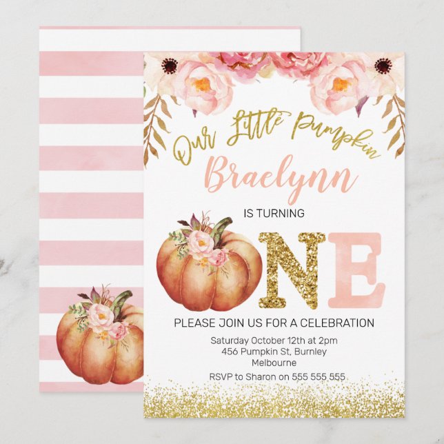 Rustic Fall Pumpkin 1st Birthday Invitation (Front/Back)