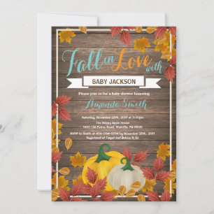 Rustic Fall Pumpkin Aqua Baby Shower invitation