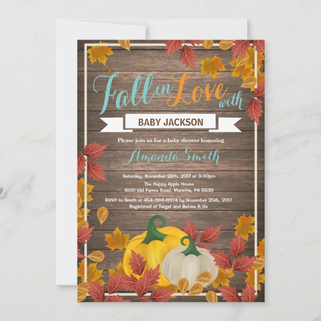 Rustic Fall Pumpkin Aqua Baby Shower invitation (Front)