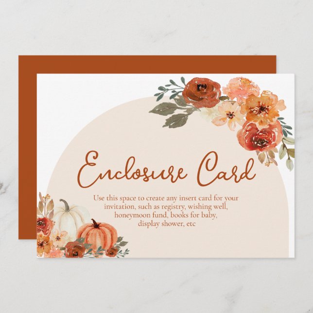 Rustic Fall Pumpkin Autumn Floral Enclosure Card (Front/Back)
