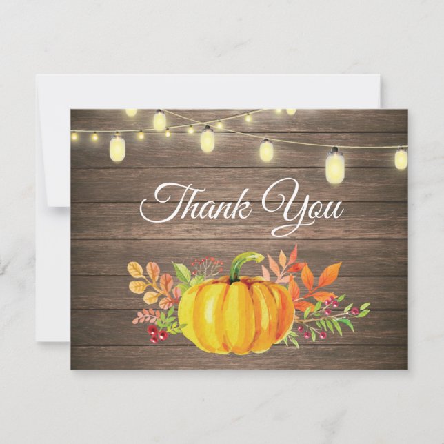 Rustic Fall Pumpkin Autumn Thank You card (Front)