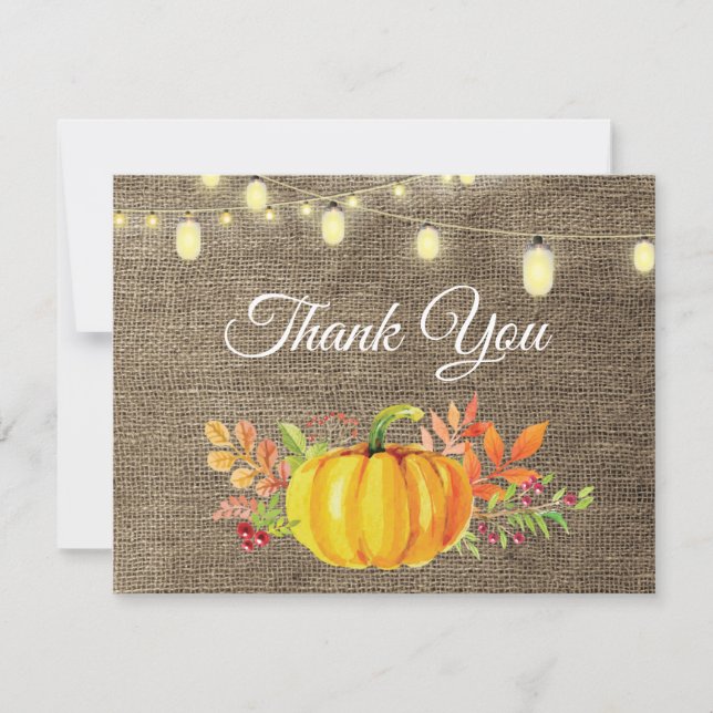 Rustic Fall Pumpkin Autumn Thank You card (Front)