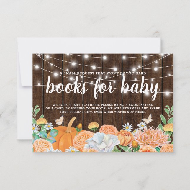 Rustic Fall Pumpkin Baby Shower Bring a Book Invitation (Front)