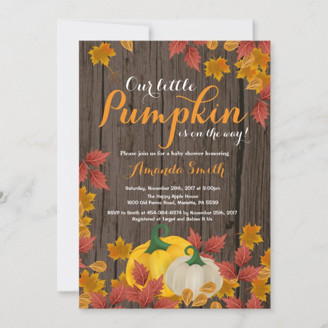 Rustic Fall Pumpkin Baby Shower invitation (Front)