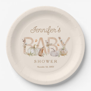 Rustic Fall Pumpkin Baby Shower Paper Plate