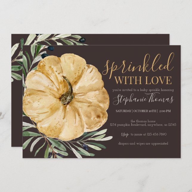 Rustic Fall Pumpkin Baby Sprinkle Shower Invitation (Front/Back)