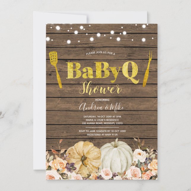 Rustic Fall Pumpkin BabyQ Baby Shower Invitation (Front)