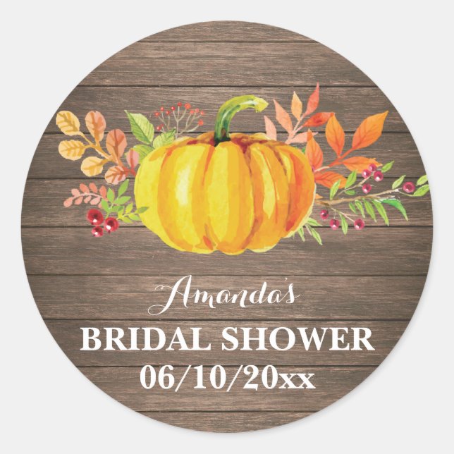 Rustic Fall Pumpkin Bridal Shower Thank You Classic Round Sticker (Front)