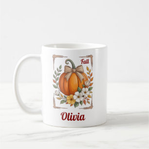 Rustic Fall Pumpkin Burlap Bow Wildflowers Autumn Coffee Mug