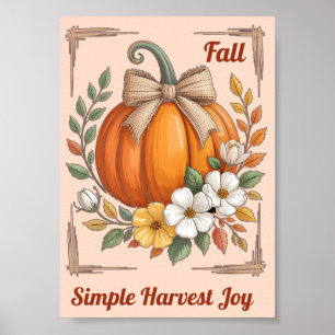 Rustic Fall Pumpkin Burlap Bow Wildflowers Autumn  Poster