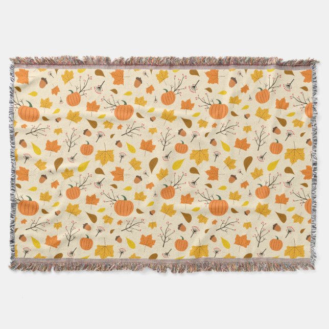 Rustic Fall Pumpkin Charm Throw Blanket (Front)