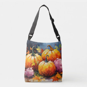 Rustic Fall Pumpkin Colourful Autumn Leaves Crossbody Bag