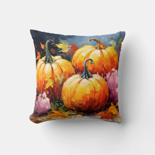 Rustic Fall Pumpkin Colourful Autumn Leaves Cushion