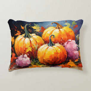Rustic Fall Pumpkin Colourful Autumn Leaves Decorative Cushion