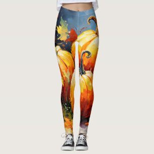 Rustic Fall Pumpkin Colourful Autumn Leaves Leggings