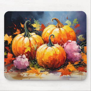 Rustic Fall Pumpkin Colourful Autumn Leaves Mouse Pad