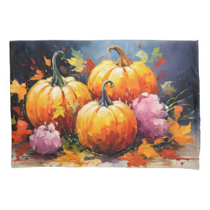 Rustic Fall Pumpkin Colourful Autumn Leaves Pillowcase
