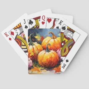 Rustic Fall Pumpkin Colourful Autumn Leaves Playing Cards