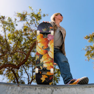 Rustic Fall Pumpkin Colourful Autumn Leaves Skateboard