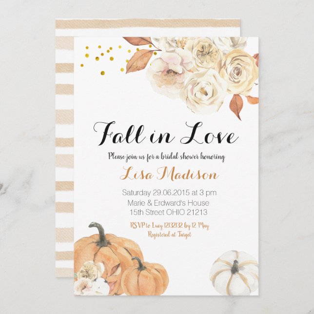 Rustic Fall Pumpkin Fall in Love Bridal Shower Invitation (Front/Back)