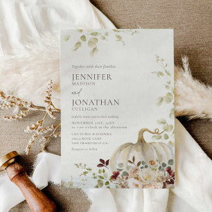 Rustic Fall Pumpkin Floral Wedding Photo Invitation