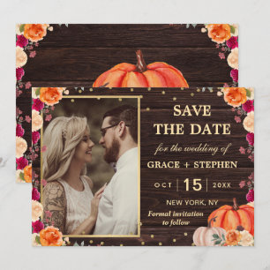 Rustic Fall Pumpkin floral wedding save the date