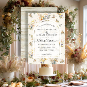Rustic Fall Pumpkin Floral Wildflowers Wedding Invitation