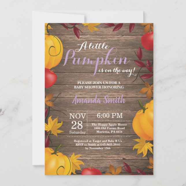 Rustic Fall Pumpkin Girl Baby Shower invitation (Front)