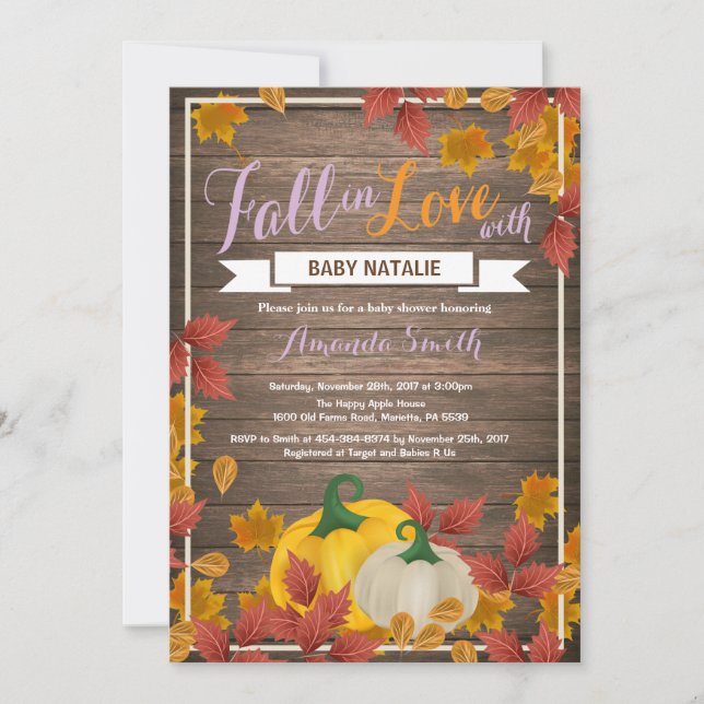 Rustic Fall Pumpkin Girl Baby Shower invitation (Front)