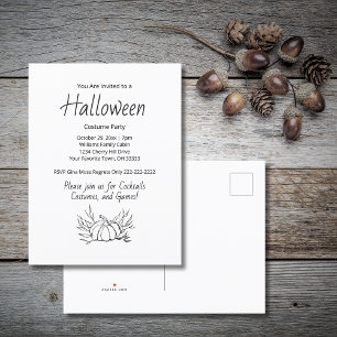 Rustic Fall Pumpkin Halloween Costume Party Invitation Postcard