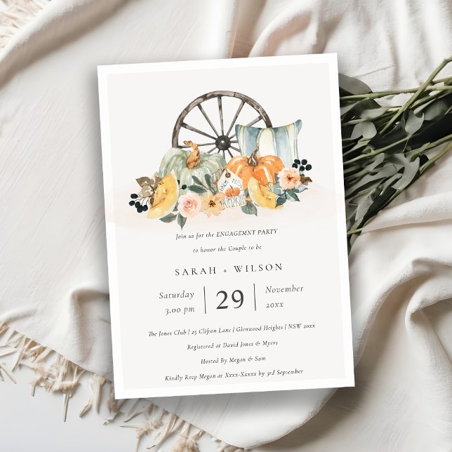 Rustic Fall Pumpkin Leafy Floral Engagement Invite (Creator Uploaded)