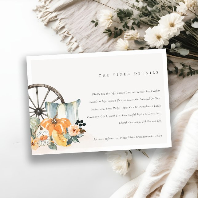 Rustic Fall Pumpkin Leafy Floral Wedding Details Enclosure Card (Creator Uploaded)
