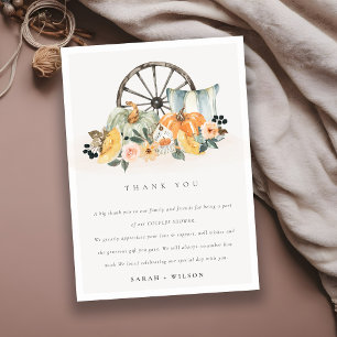 Rustic Fall Pumpkin Leafy Floral Wheel Wedding Thank You Card