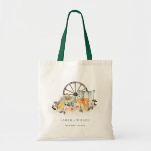 Rustic Fall Pumpkin Leafy Floral Wheel Wedding Tote Bag
