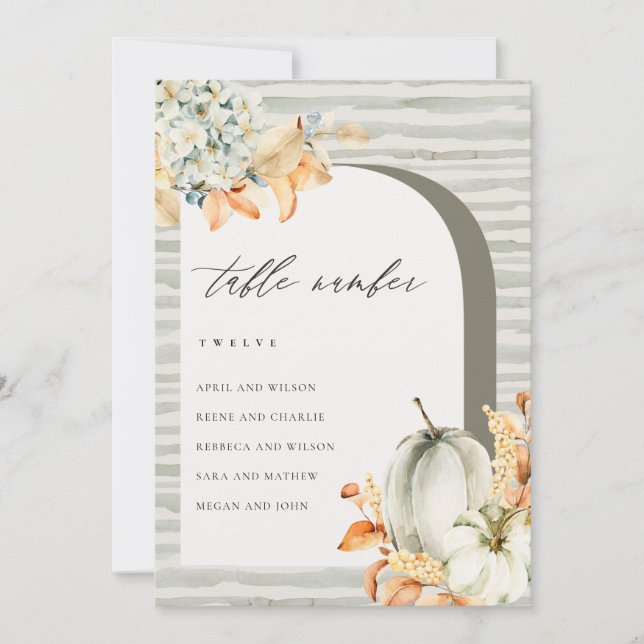 Rustic Fall Pumpkin Leafy Seating Chart Table Card (Front)