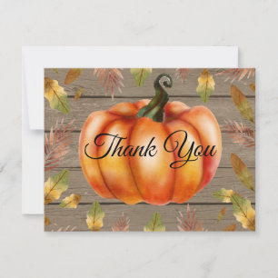 Rustic Fall Pumpkin Orange Thank You card