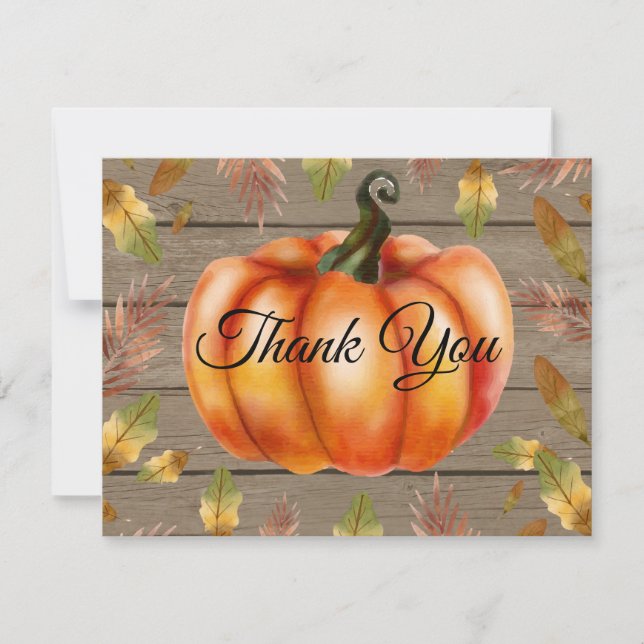 Rustic Fall Pumpkin Orange Thank You card (Front)