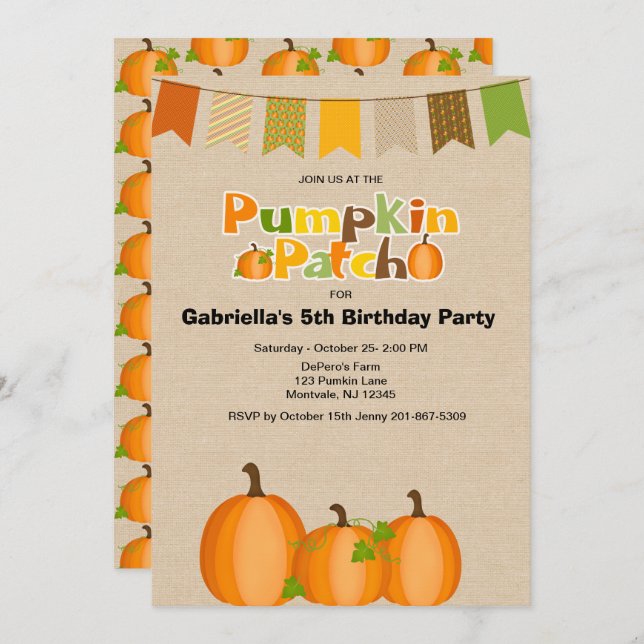 Rustic Fall Pumpkin Picking Birthday Party Invitation (Front/Back)