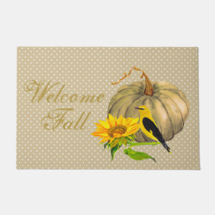Rustic Fall Pumpkin Sunflower and Finch  Doormat