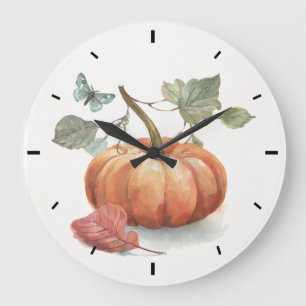 Rustic Fall Pumpkin Watercolor Large Clock