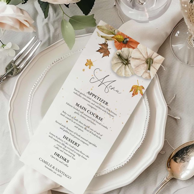 Rustic Fall Pumpkin Wedding Menu (Autumn Pumpkin Wedding Menu Card)