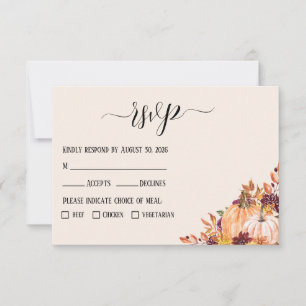 Rustic Fall Pumpkin Wedding with Meal Options RSVP Card