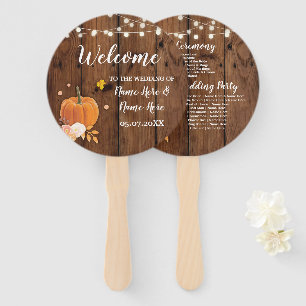 Rustic Fall Pumpkin Wood Wedding Program Fan