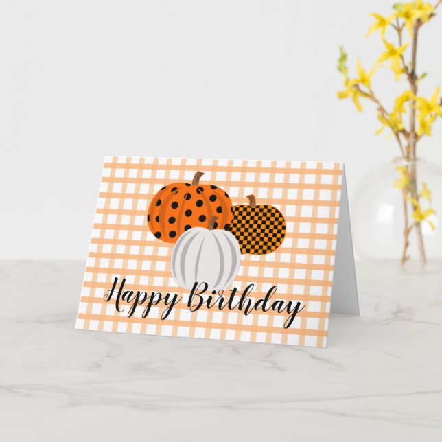 Rustic Fall Pumpkins Happy Birthday Greeting Card (Yellow Flower)