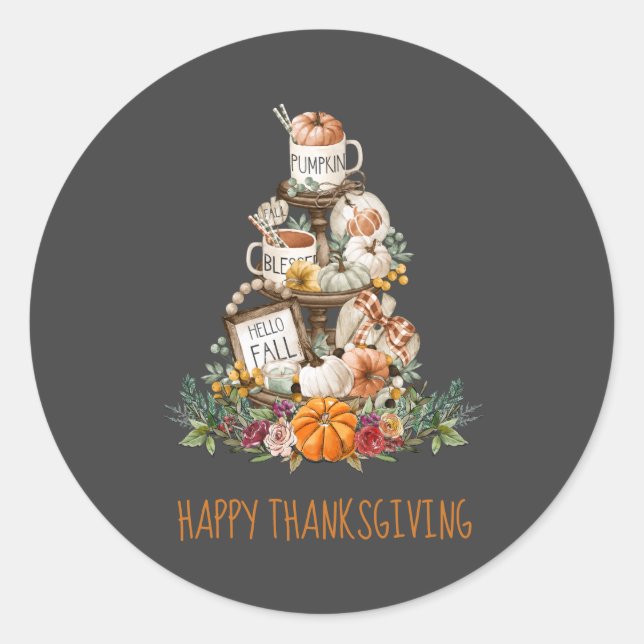Rustic Fall Pumpkins Happy Thanksgiving Classic Ro Round Sticker (Front)