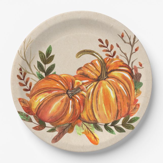 Rustic Fall Pumpkins  Paper Plate (Front)